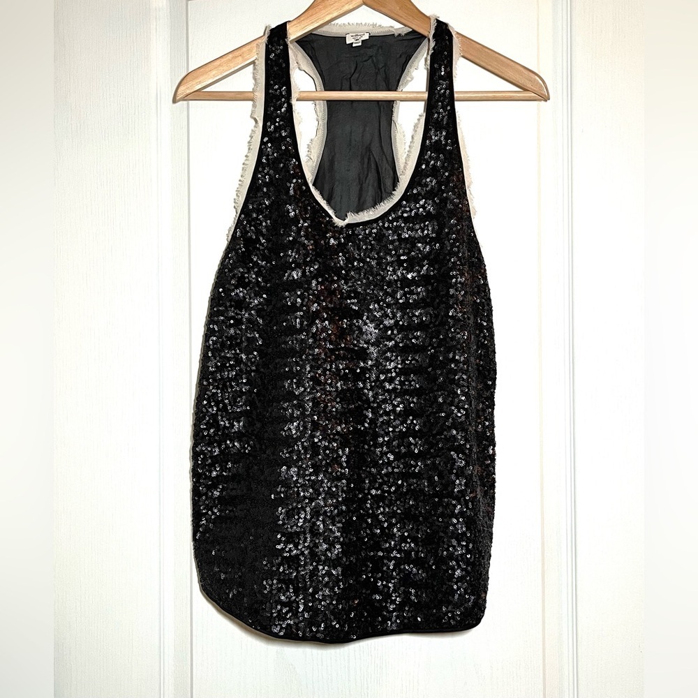 Wilfred Aritzia Black 100% Silk Sequin‎ Racerback Tank Top Whimsigoth Y2K Size S
